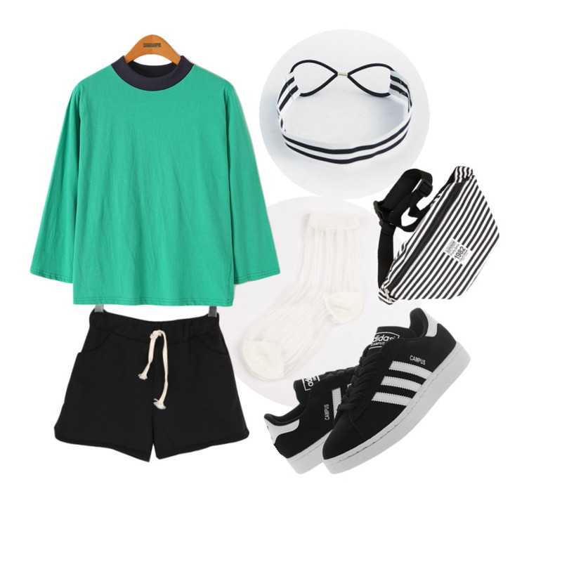 daily monday Stripe mesh socks,BULLANG GIRL 쭈리포켓P,Reine 굿모닝 터틀넥 티셔츠등을 매치한 코디
