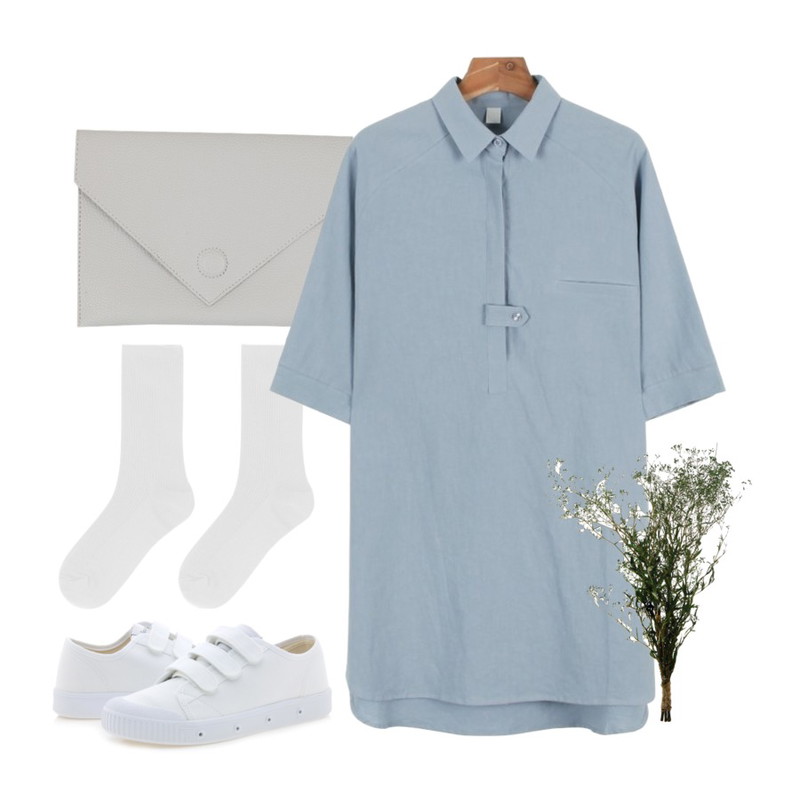 MIXXMIX BEST모네 데일리 삭스,BULLANG GIRL 레터스클러치백,daily monday Linen shirts one-pieceSORA 8/15일이후입고예정등을 매치한 코디