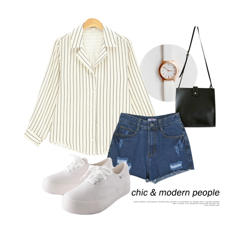 daily monday Daily clean watch,common unique [BAG] STITCH SQUARE SHOULDER BAG,LINDA GIRLS 콤마 스트라이프 셔츠 (1color)등을 매치한 코디