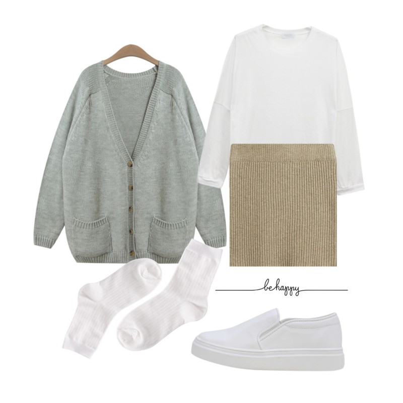 TODAY ME [cardigan]보버 가디건,LOVELY SHOES 코타스 슬립온 (3.5cm),NEW NEED NOW 보보 티셔츠(3color)등을 매치한 코디