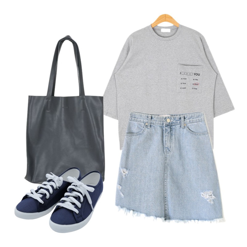 Zemma World MA-빅데일리 (bag),Reine 더블린 유니크 데님 스커트,BULLANG GIRL 빈칸포켓T<5%할인> 13000원등을 매치한 코디