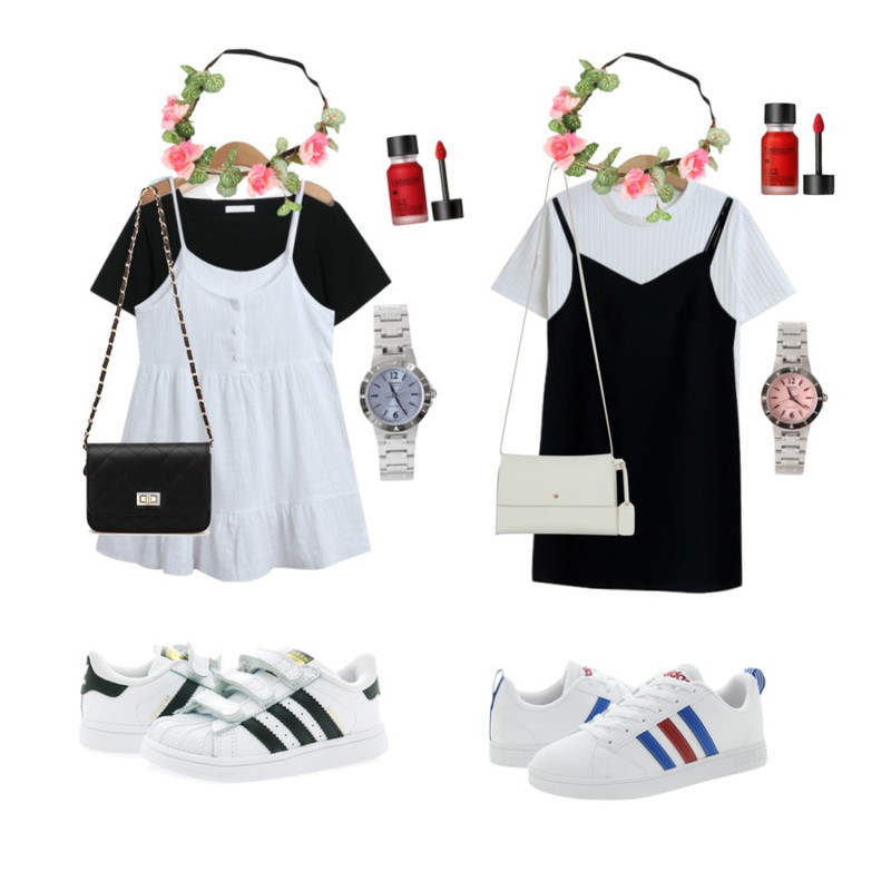TODAY ME [tee]홀리 골지티,LINDA GIRLS 슬림 미니 원피스 (1color),From Beginning Square neck cotton T_M (size : free)등을 매치한 코디
