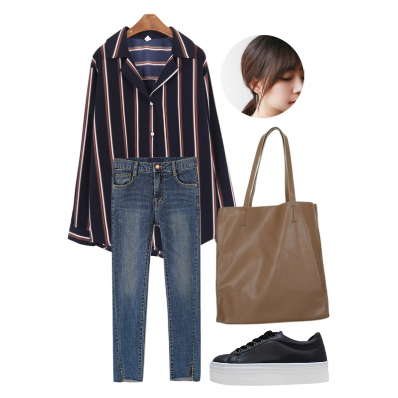 LOVELY SHOES 헤나스 통굽 스니커즈 (4cm),Reine 트릭 유니크 트임 데님 팬츠,MINIBBONG 나래-bl등을 매치한 코디