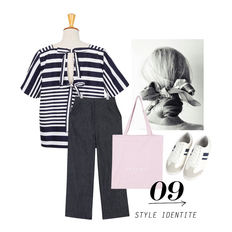AIN casual wide pants(2 colors),From Beginning Square back ribbon blouse_Y (size : free), 등을 매치한 코디