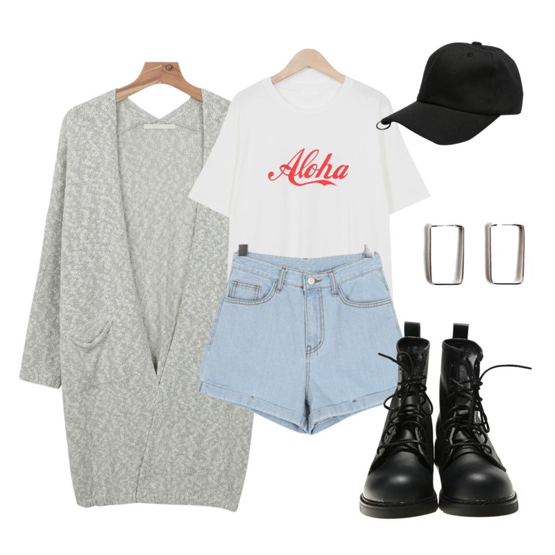 daily monday V-line back point cardigan,From Beginning Aloha lettering cotton T_B (size : free),BULLANG GIRL 오버하이P등을 매치한 코디