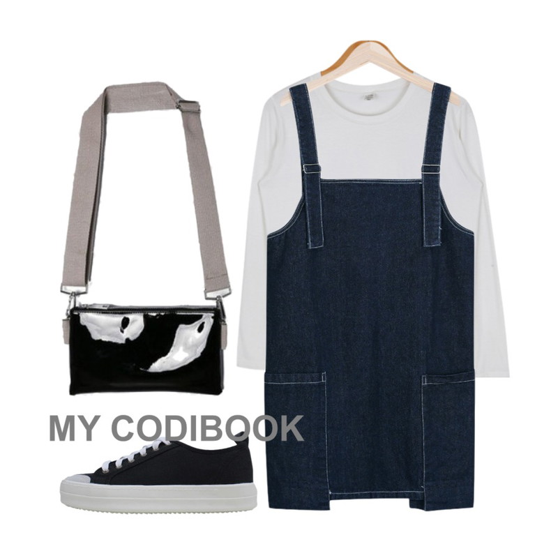 LOVELY SHOES 인투 스니커즈 (3.5cm),BULLANG GIRL 스판베이직T<5%할인> 8500원,myblin 언발 빅포켓 멜빵 원피스등을 매치한 코디
