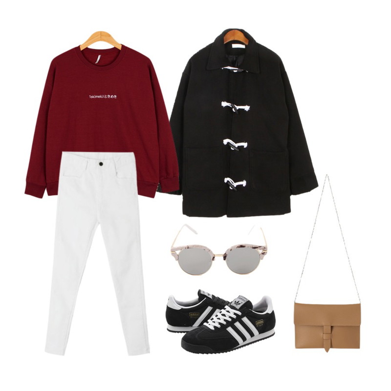 LINDA GIRLS 코인 더플 CT (3color),Reine 베러 클러치 체인 크로백,BULLANG GIRL 두근거림MTM등을 매치한 코디
