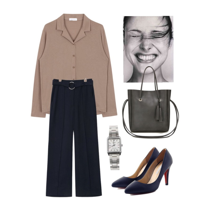 natalie,AIN O-ring belt point slacks (3 colors),biznshoe Button collar tee (3color)등을 매치한 코디