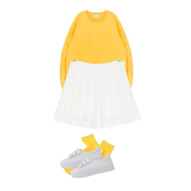 MIXXMIX 언발 데이 스웻셔츠,From Beginning Point color cotton socks_A  (size : one),BULLANG GIRL 하루하루테니스치마바지등을 매치한 코디