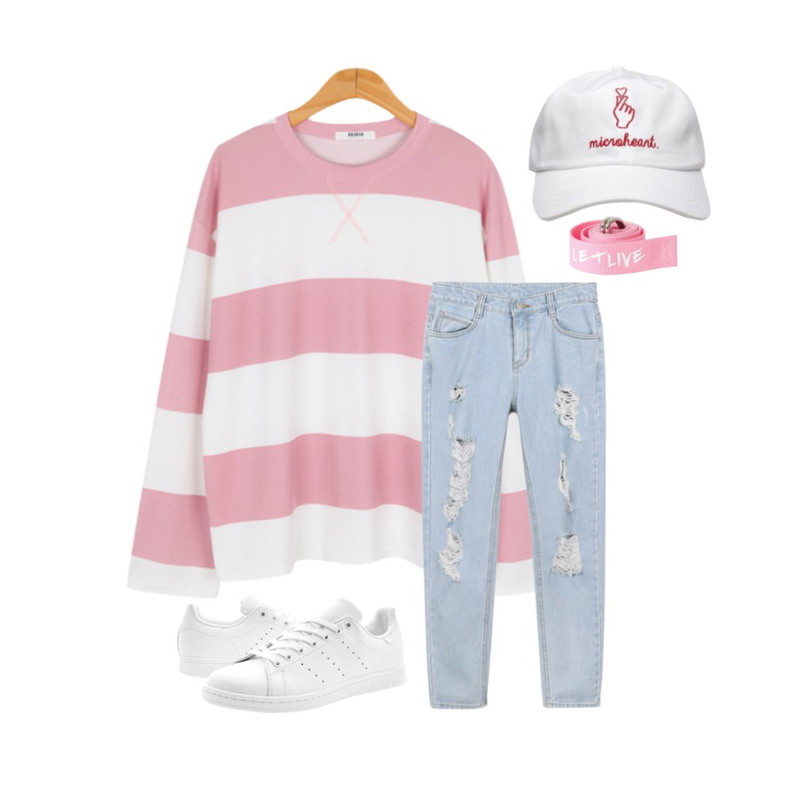 daily monday Light denim boy-fit pants,Player 아디다스 스탠 스미스 화이트 (STAN SMITH FTWWHT/FTWWHT/FTWWHT),BULLANG GIRL 가이루빠단T<5%할인> 13000원등을 매치한 코디
