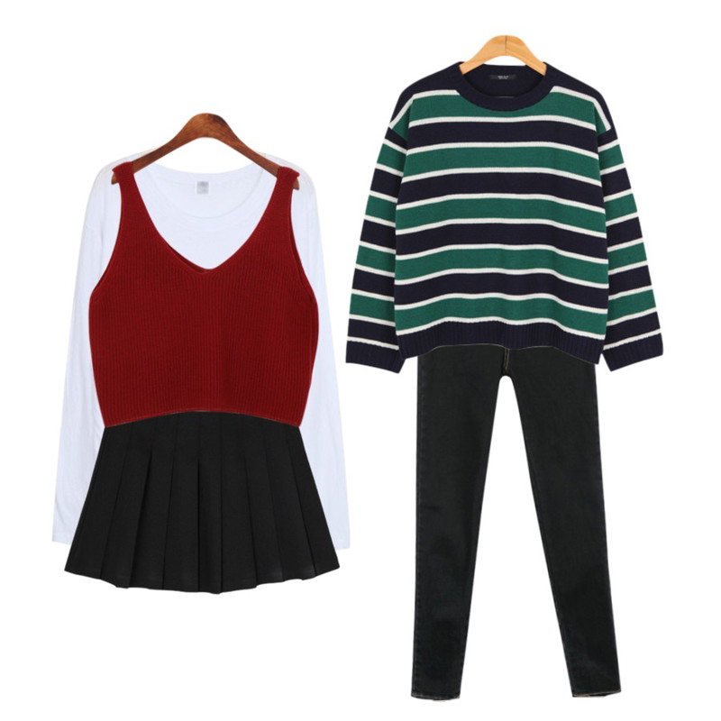BULLANG GIRL 붐바야테니스SK,daily monday High waist stitch denim,myblin 에센셜 라운드넥 티 (7color)등을 매치한 코디