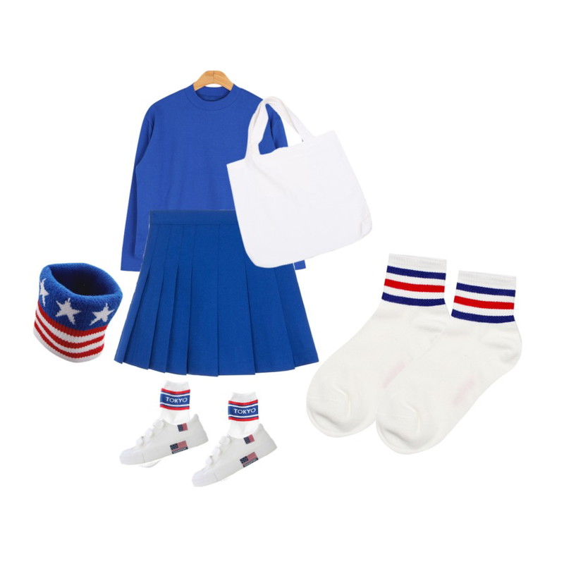 Reine 마블 컨트리 삭스,MIXXMIX HIDE AND SEEK 16 SS AUnbalance Tennis Skirt Pants(Blue),BULLANG GIRL 큐티반폴T등을 매치한 코디