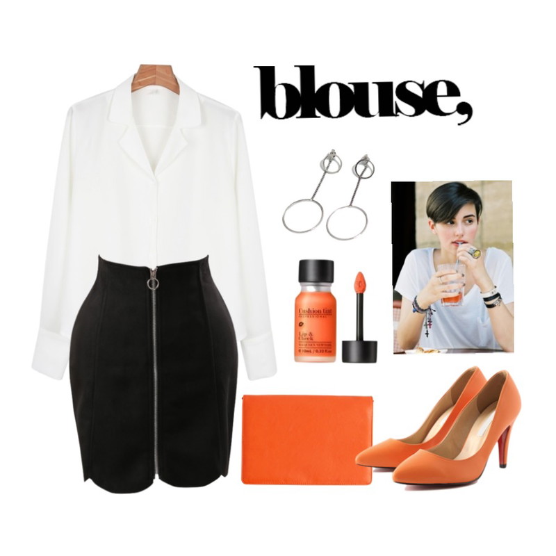 MIND ME 멀티 컬러 크로스클러치&파우치 (6color),daily monday V collar blouse9/12 입고예정,CHLO.D.MANON 웨이브 스웨이드 스커트등을 매치한 코디