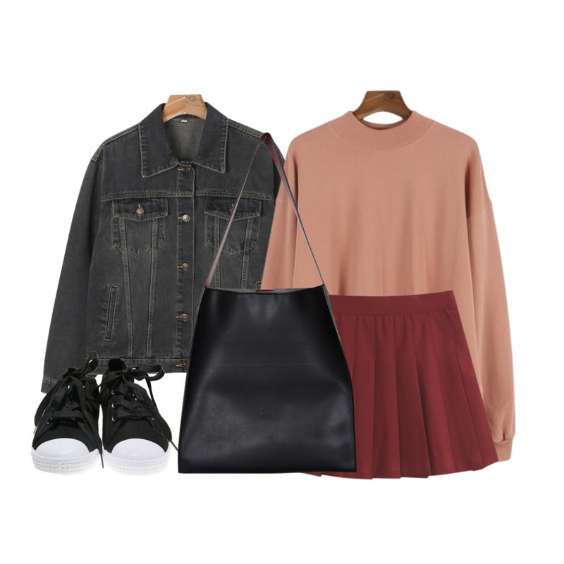 daily monday Vintage stitch denim jacket,TODAY ME 티나 테니스 스커트,daily monday Basic color half man to man9/19 입고예정등을 매치한 코디
