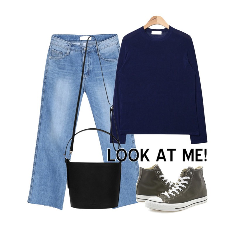 Player 컨버스 척테일러 하이 파인니들 (CONVERSE CT HI PINENEEDLE),AIN soft round long sleeve T (6 colors),myblin 연청 크롭 8부 데님팬츠등을 매치한 코디