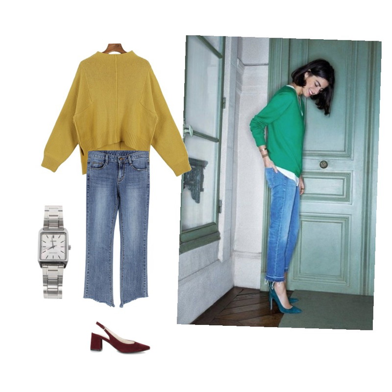 -,daily monday Unbalance boxy fit knit,BANHALA 마이클 팬츠등을 매치한 코디