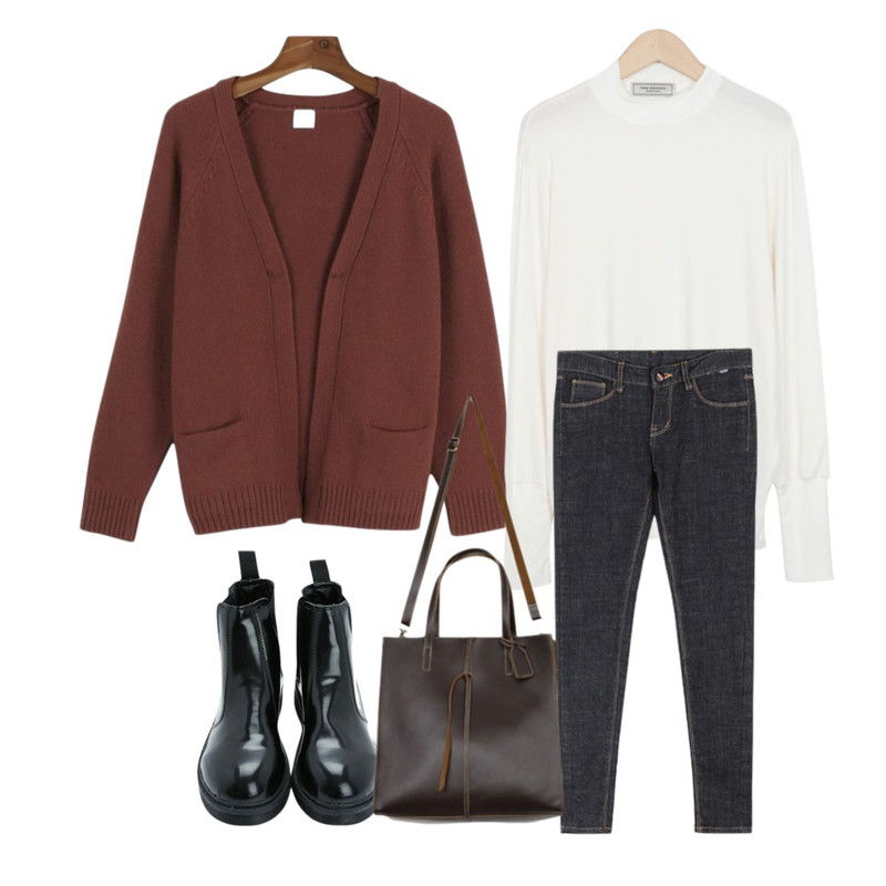 BANHALA 클리닝 팬츠,daily monday Raglan wool cardigan,From Beginning Made_top-124_silket half neck T (size : free)등을 매치한 코디