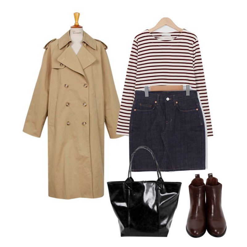 From Beginning James stripe cotton T_K (size : free) ,From Beginning Overly maxi trench coat_K (size : free) ,4등을 매치한 코디