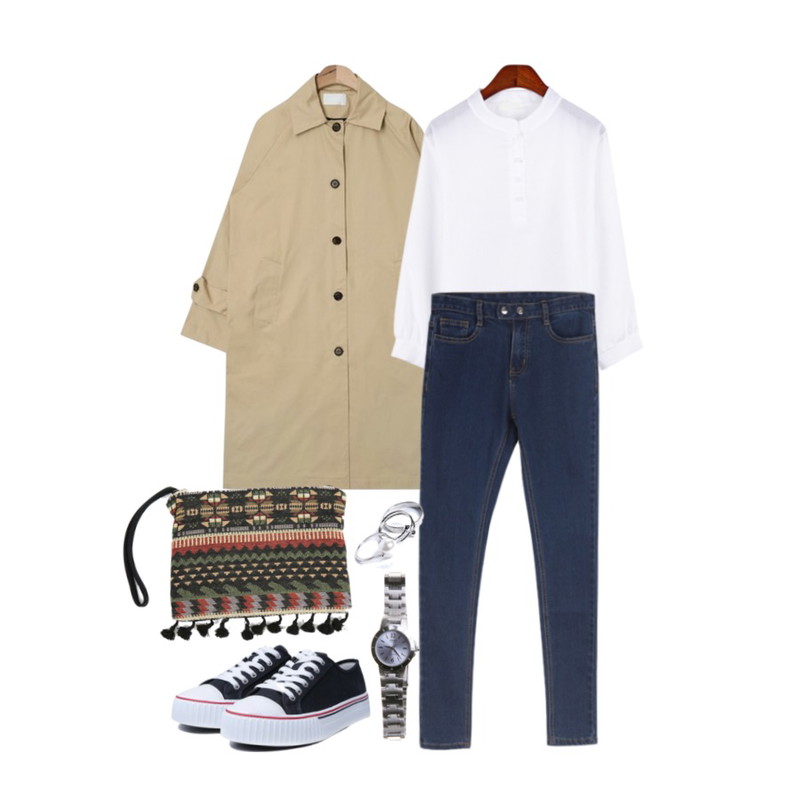 AIN cozy over fit trench coat (2 colors),BANHALA [세트상품]_초코나무숲셔츠+하루하루스커트,BANHALA 안성맞춤 팬츠등을 매치한 코디