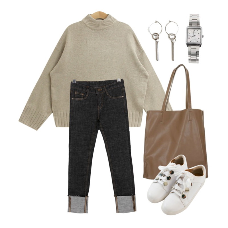Zemma World MA-빅데일리 (bag),TODAY ME 퍼르 니트,BULLANG GIRL 헤이즈롤업P<5%할인> 23900원등을 매치한 코디