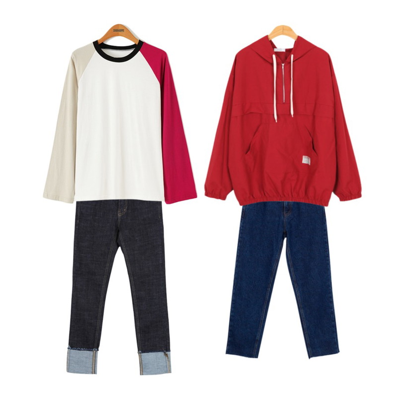 Reine 톰슨 래글런 슬리브 티셔츠,From Beginning Rare cutting boy-fit jean_K (size : S,M),BULLANG GIRL 헤이즈롤업P<5%할인> 23900원등을 매치한 코디