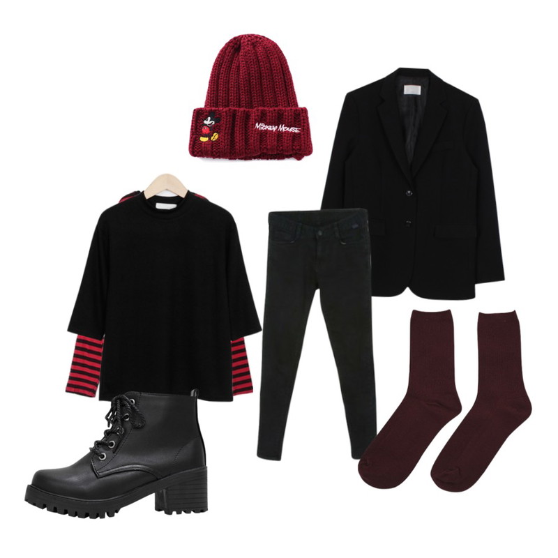 DORA 루즈핏잔줄단가라T,From Beginning Soft golgi half T_Y (size : free),biznshoe Boy fit jacket (3color)등을 매치한 코디
