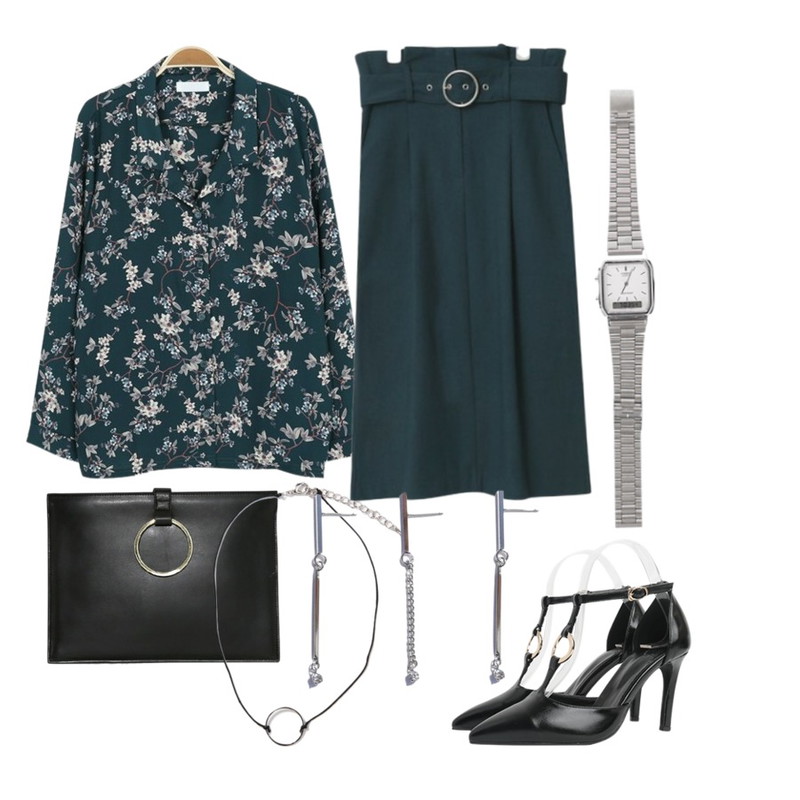 AIN O-belt shirring midi skirt (2 colors),Monobarbie [CBA0286] 골드링 클러치리얼소가죽                                                                     리얼소가죽,myblin 플라워 카라 블라우스등을 매치한 코디