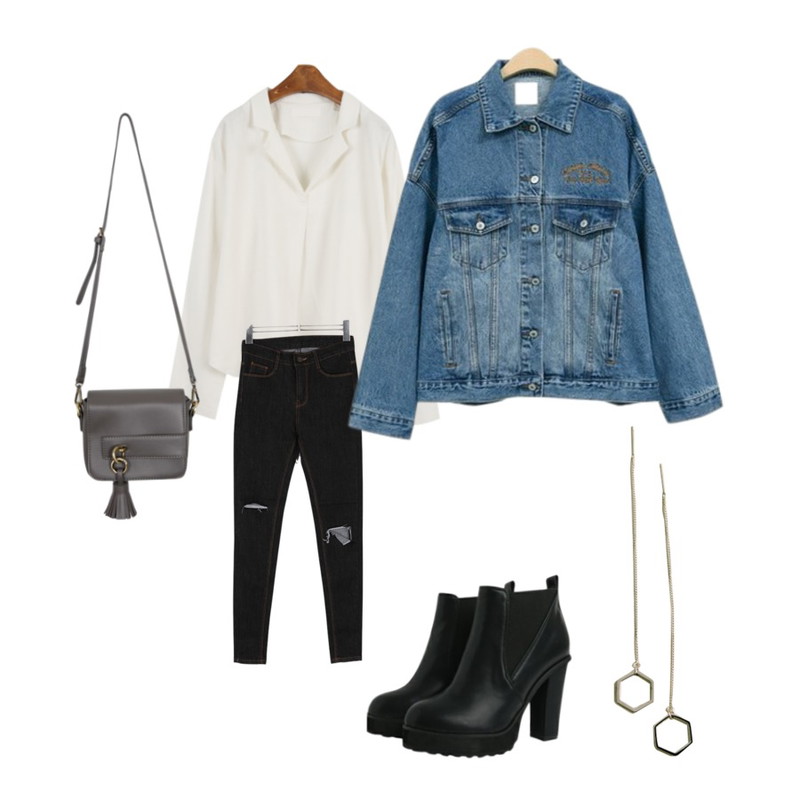 common unique [ACC] SIX ANGLE EARRINGS,MINIBBONG 부띠끄 블라우스  (내추럴한핏 · 반오픈카라넥블라우스),Monobarbie [RB2316] 쿠션부츠 모음전등을 매치한 코디