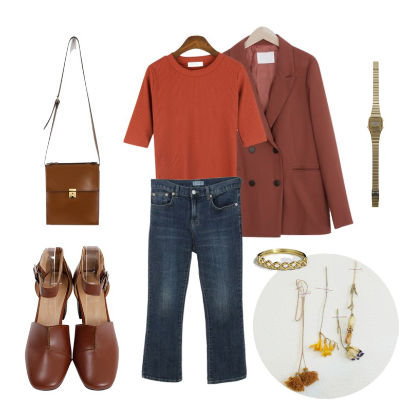Zemma World Zem No.50 (necklace),BANHALA 드림하이 티셔츠,myblin 더블버튼 테일러드 자켓등을 매치한 코디