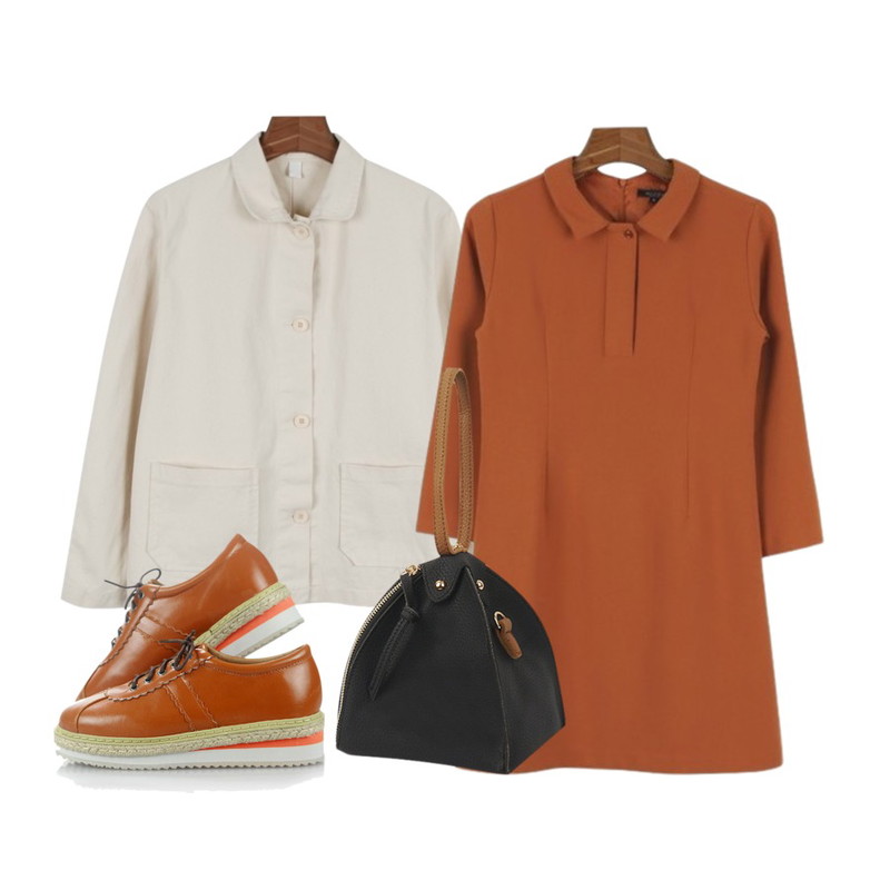 BULLANG GIRL 도로시레더 단화,daily monday Comfort cotton jacket,daily monday Daily mini shirts one piece등을 매치한 코디