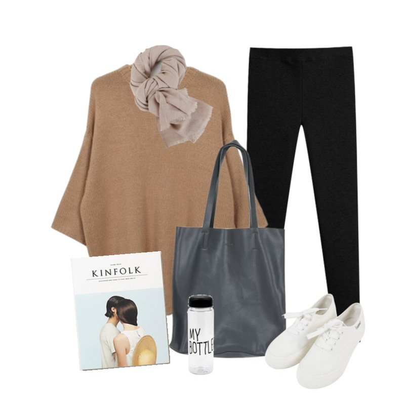 TODAY ME [leggings]댄디 레깅스,Zemma World MA-빅데일리 (bag),Zemma World 크림-미니멀 (knit ops)등을 매치한 코디