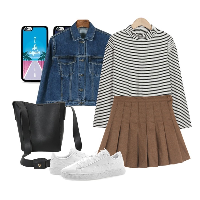 MIXXMIX 몰링부스  해변 케이스,daily monday Cuffs denim jacket,MINIBBONG 미니멀 가방  (파우치세트! 깔끔한 데일리 숄더&크로스백)등을 매치한 코디