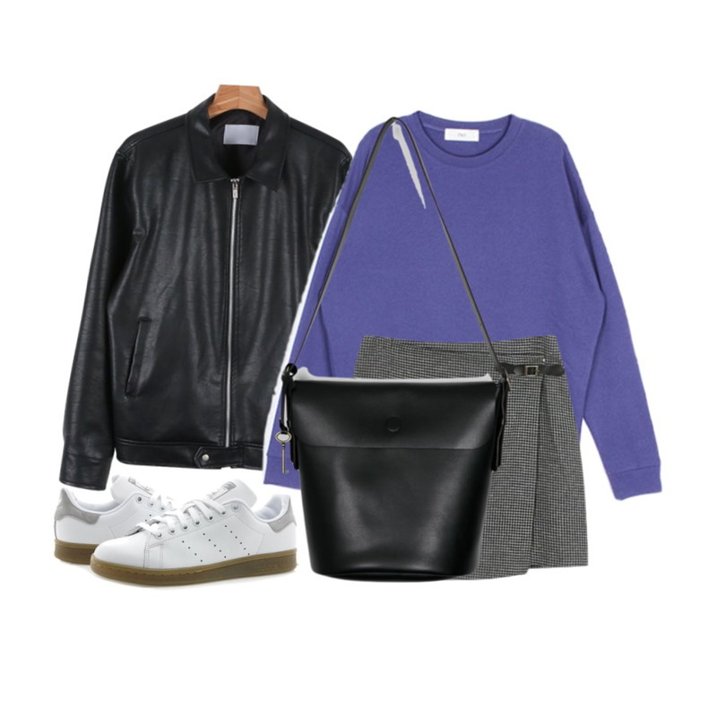 daily monday Boyfit blouson,daily monday Check wrap buckle skirt10/13 입고예정,IM3 구르미그린 맨투맨등을 매치한 코디