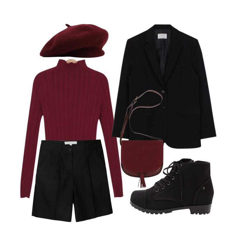 DORA 어텀4부슬랙스,biznshoe Boy fit jacket (3color),myblin 웨이브 반하이넥 니트등을 매치한 코디