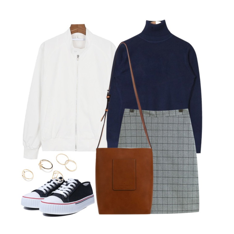 daily monday Trendy color blouson,TODAY ME 콜킨 체크 스커트,AIN soft touch pola knit (4 colors)등을 매치한 코디