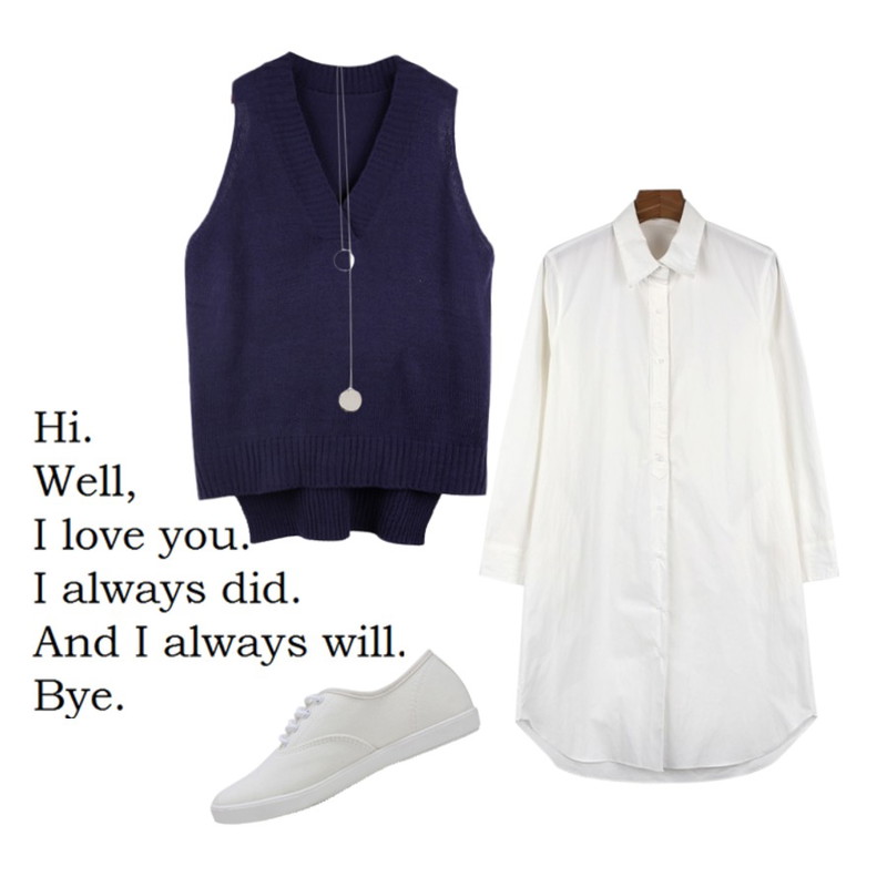 5,BANHALA 하바나 니트 조끼,daily monday Shirt long loose one-piece등을 매치한 코디