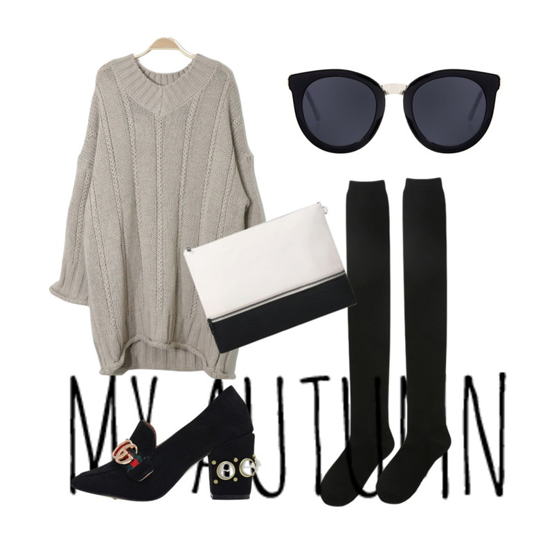 my autumn,daily monday Black over-knee socks,SOMEDAYS 니트원피스(3color)등을 매치한 코디