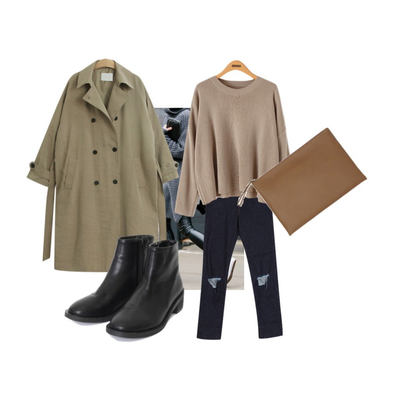 grey knit,BULLANG GIRL 텐더데미지P,Reine 코니 내추럴 니트 티등을 매치한 코디