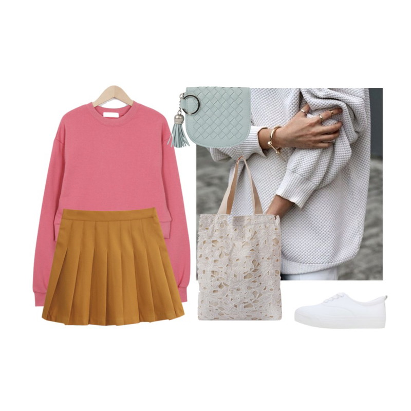 grey knit,TODAY ME 티나 테니스 스커트,From Beginning Crop cotton color mtm_M (size : free)등을 매치한 코디