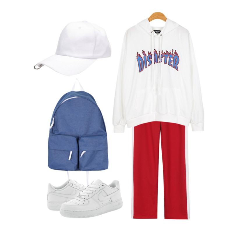BULLANG GIRL 투포켓 빅백팩,biznshoe Zipper training pants (2color),BULLANG GIRL 디제스터 후드티등을 매치한 코디