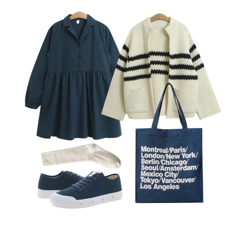 TODAY ME [cardigan]벨로엠 가디건,Player 스프링코트 G2S-1002-2 미드나잇 블루 (G2S-1002-2 MIDNIGHT BLUE),TODAY ME 라렌 원피스등을 매치한 코디