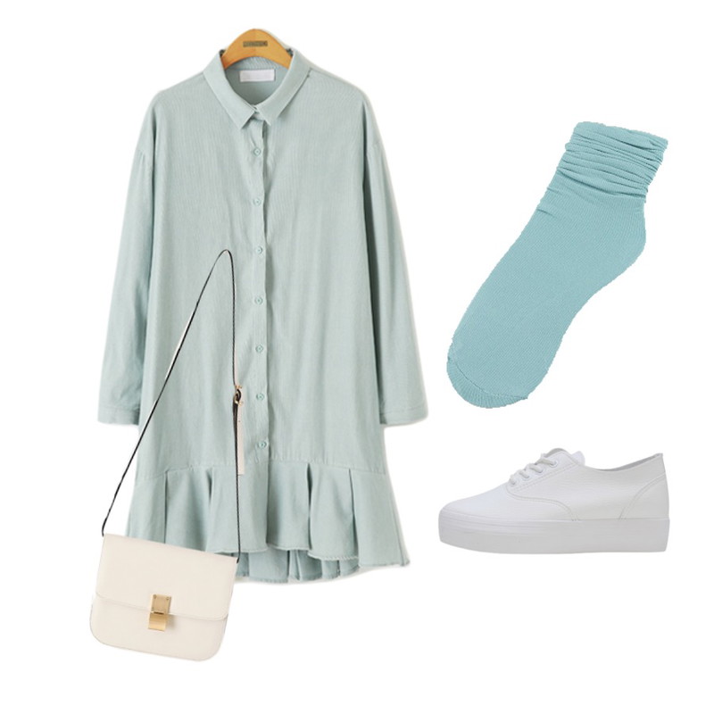 daily monday Stylish fashion socks,LOVELY SHOES 로비 통굽 스니커즈 (5cm),Reine 세레나 코듀로이 원피스등을 매치한 코디