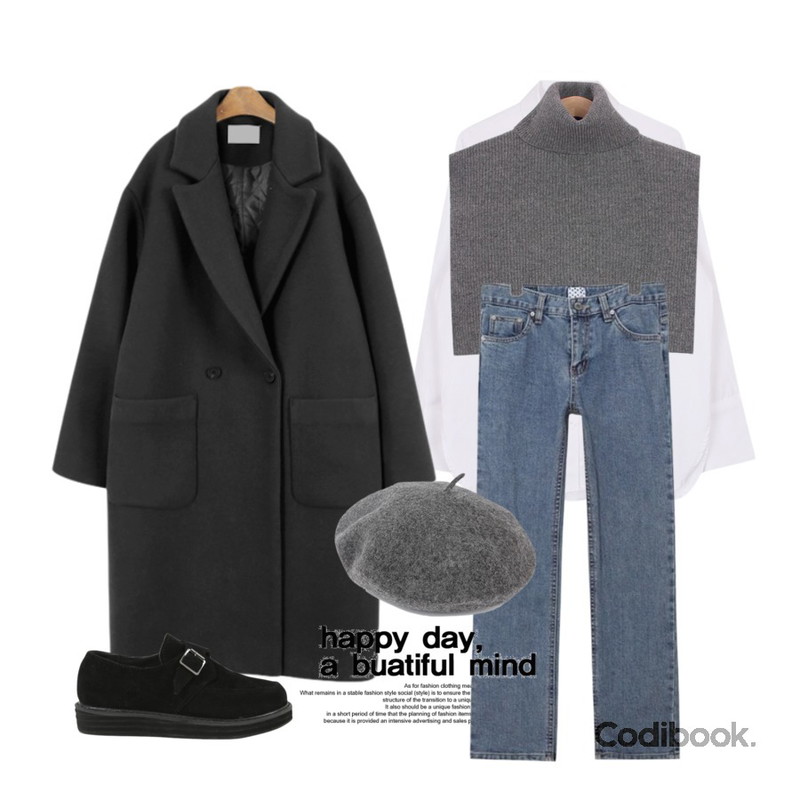 biznshoe Pocket cuffs shirt,biznshoe Turtle-neck knit vest (3color),MINIBBONG [MINI.L] 데이비스 울코트 (울90%+누빔 · 주희언니 강력추천!)등을 매치한 코디