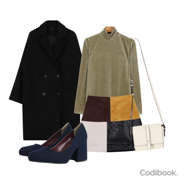 TWEE 사각 패치 skirt,biznshoe Raglan coat (3color),daily monday Simple velvet tee등을 매치한 코디
