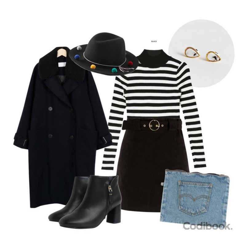 daily monday Droplet marvel earring,DORA 단가라폴라니트,From Beginning Hazy belt wool coat_M (size : free)등을 매치한 코디