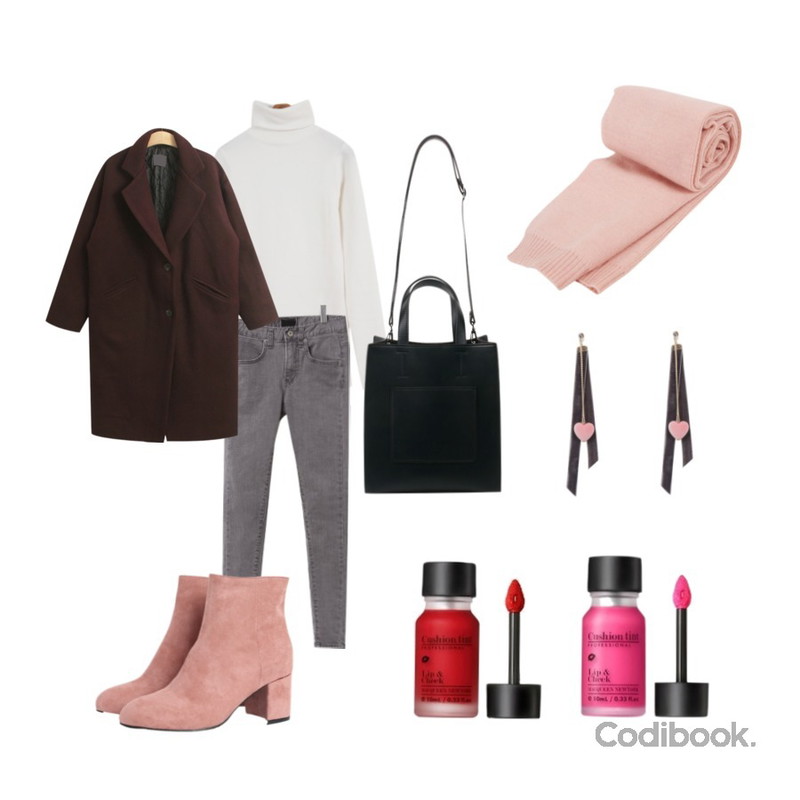 common unique [BOTTOM] GRAY DENIM SKINNY,Monobabie [RB2454] 벨이즈6.5cm,MINIBBONG 시나리오 폴라티셔츠 (짱짱한 스판기모코튼으로 따뜻하게!)등을 매치한 코디