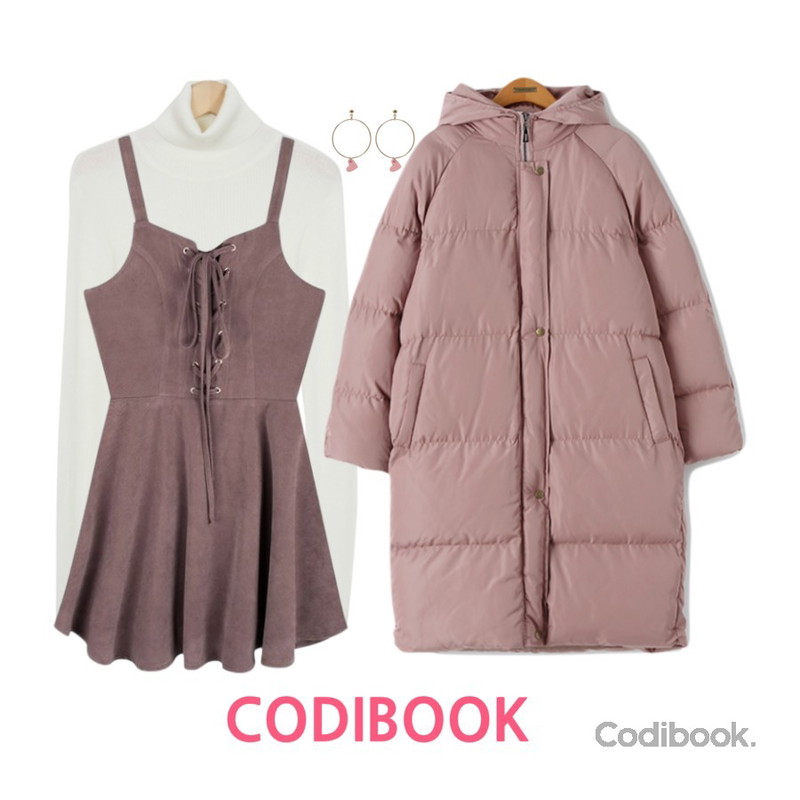 From Beginning Autumn daily golgi knit_H (size : free),Reine 에플린 후드 롱 패딩,MIXXMIX 스칼렛 플레어 원피스등을 매치한 코디