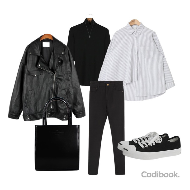 AIN unique unbalance boxy fit shirts (2 colors),daily monday Point sleeve pola tee,BANHALA 젤리 팬츠등을 매치한 코디
