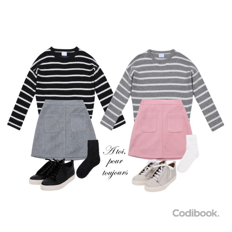 TWEE 빗줄기 앙고라 크롭 knit,TWEE 빗줄기 앙고라 크롭 knit,TWEE 솜사탕 포켓 skirt등을 매치한 코디