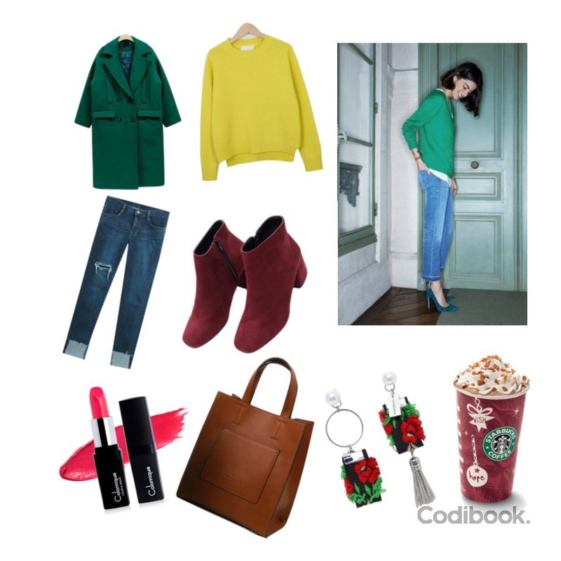 TODAY ME 로씨 데님 팬츠,From Beginning Crayon round angora knit_B (size : free),NEW NEED NOW 타스 울 롱코트(3color)등을 매치한 코디